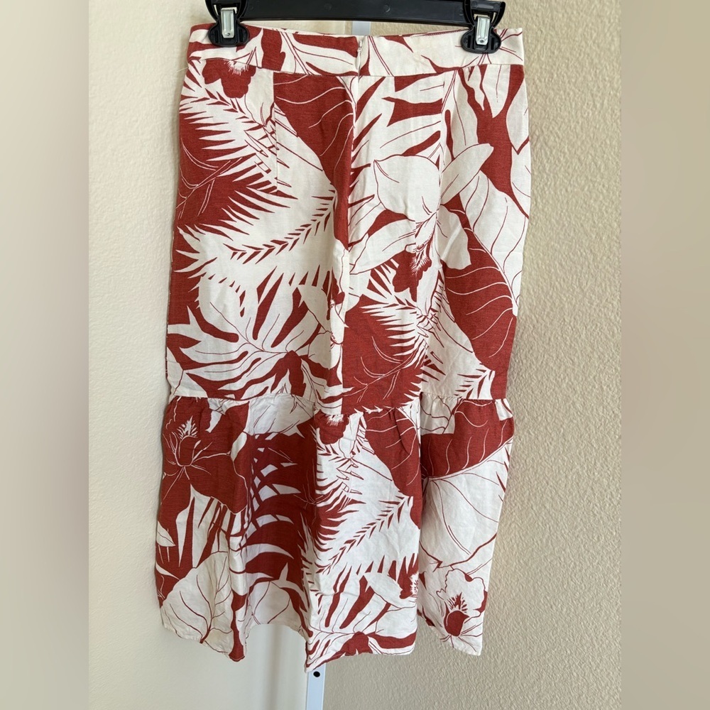 NWOT- Madewell Ruffle-Wrap Midi Skirt Tropical Vacay in Weathered Brick - Size 2 - Picture 6 of 7